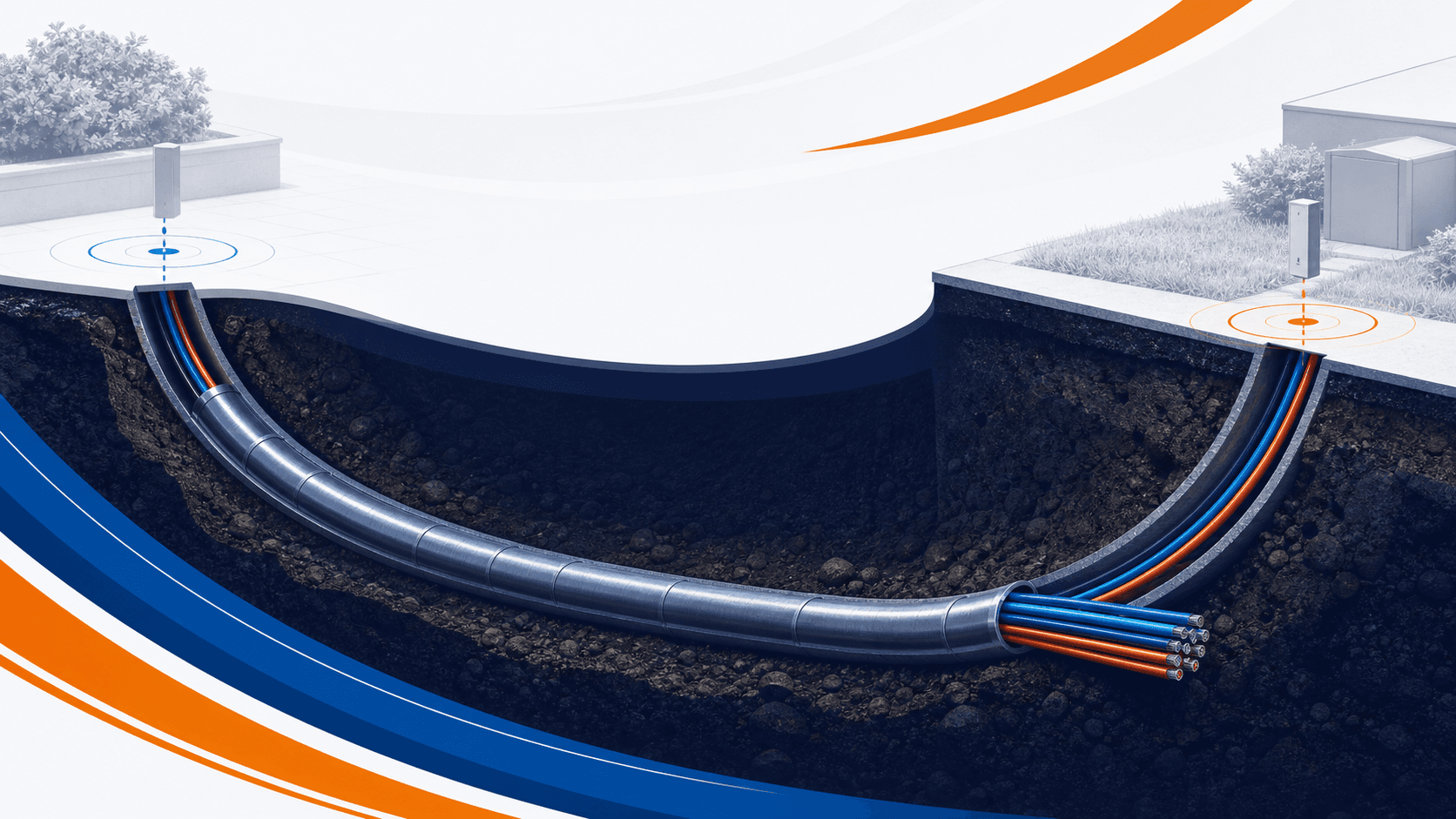 Illustrative cable boring cutaway showing conduit beneath a finished surface.